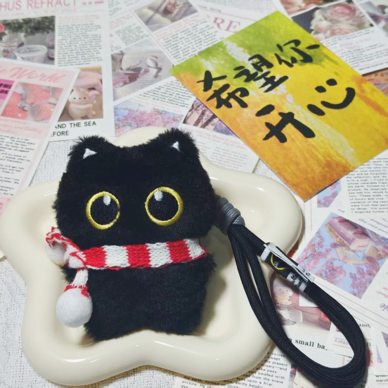 Super lindo pareja gatito peluche muñeca llavero lindo bolso de estudiantes pequeño colgante muñeca de viento para enviar a una amiga