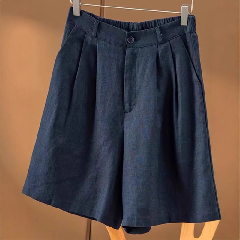 Lyocell Tencel Linen Shorts Women's Thin Breathable Five-Point Literary Loose High-Waist Slim Wide-Leg Pants A4023