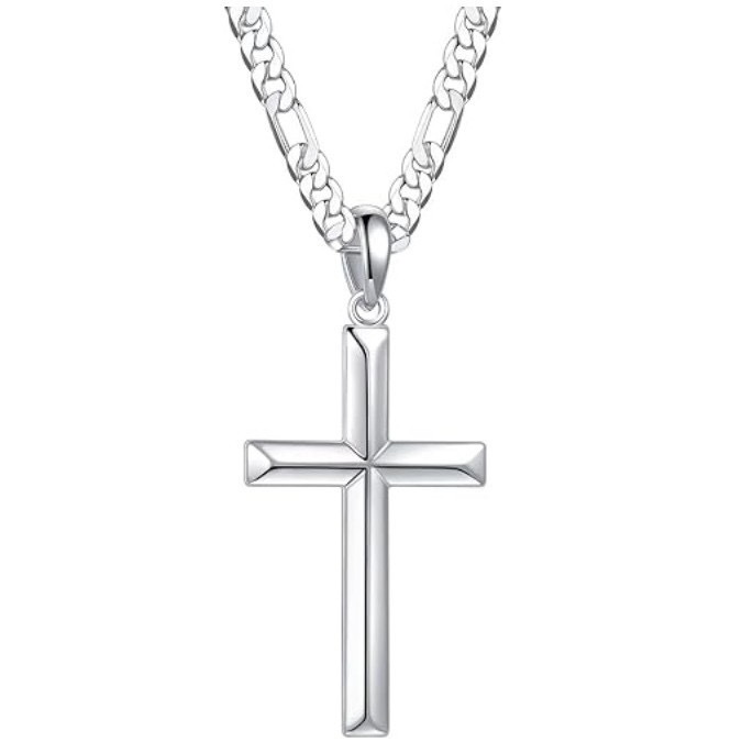 Collana con ciondolo a croce e catena cubana in acciaio_voghion.com