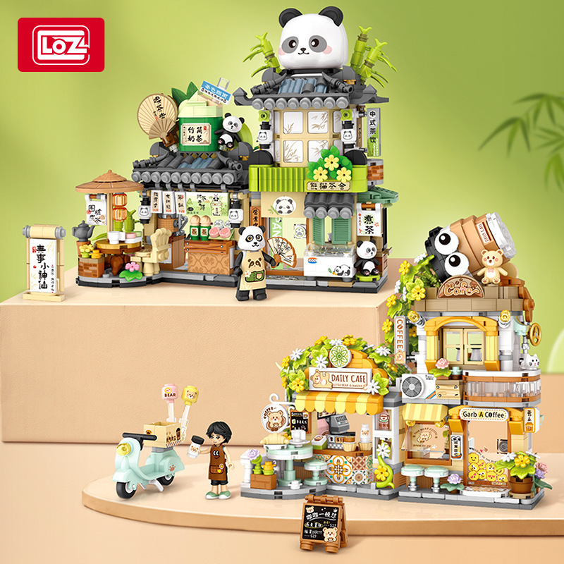 Loz Panda Tea House -1282.999999999% off Street Scene Building Blocks Bear Coffee Shop National Trend Assembly Toy for Boys and Girls