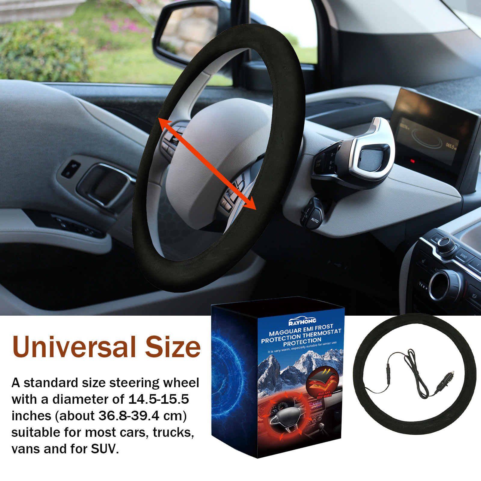 Rayhong Car Heated Steering Wheel Non-Slip Universal Steering Wheel Cover Quick Warm-Up Heating Protective Cover