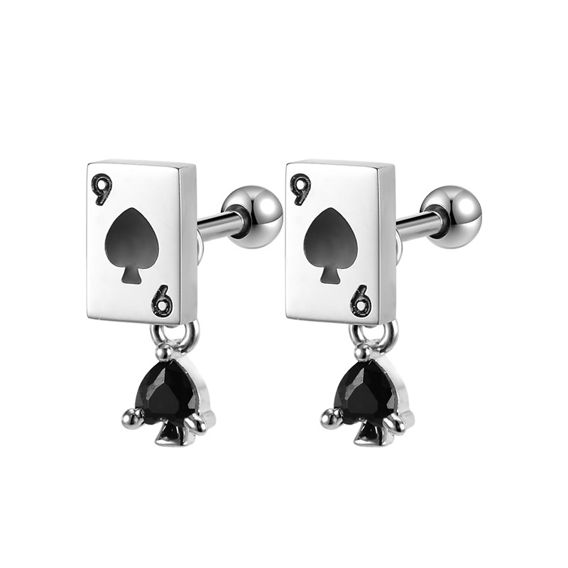 2023 Original New Stainless Steel Stud Earrings Poker Series Ear Bone Stud Titanium Steel Earrings Female Diamond Earrings Ear Buckle detail image 14