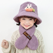 冬季兒童漁夫帽超萌可愛蘿卜兔保暖毛絨帽寶寶加厚帽子圍巾二件套