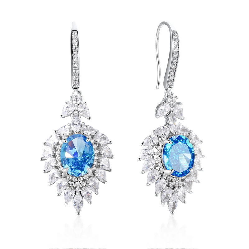 Wilsheng nuevo S925 plata pendientes de diamantes de alto carbono moda europea y americana 12.1ct en forma de huevo 80*10 pendientes de corte de flores de hielo