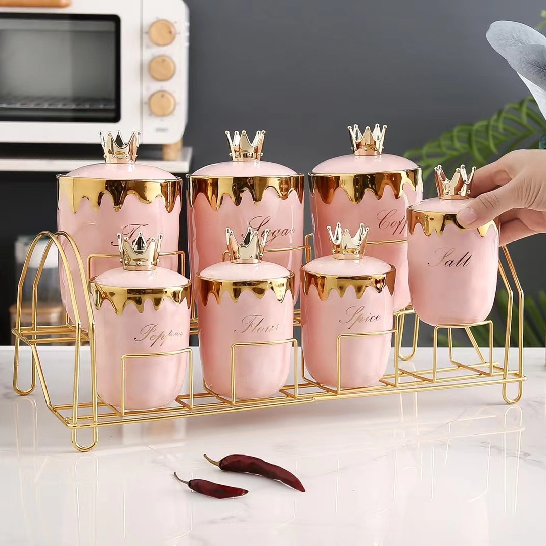 Estilo nórdico de cerámica condimento tarro cocina hogar condimento combinación traje botella de almacenamiento condimento frasco con tapa de aceite de sal