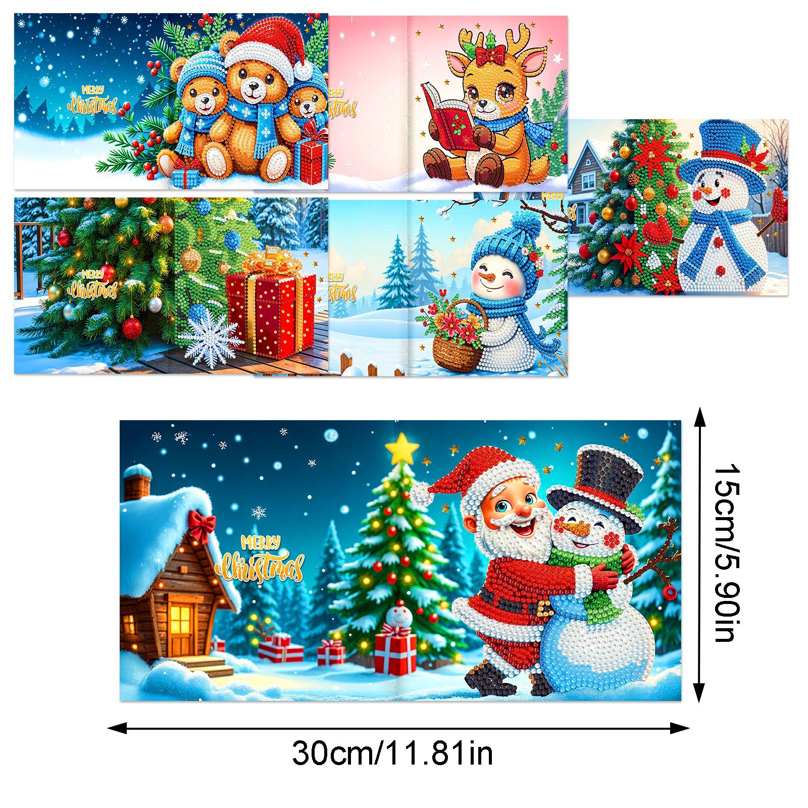 Explosiones transfronterizas de Navidad multiserie de tarjetas de felicitación puntuales hechas a mano 9 conjuntos de sobre de diamante 6 conjuntos de dibujos animados