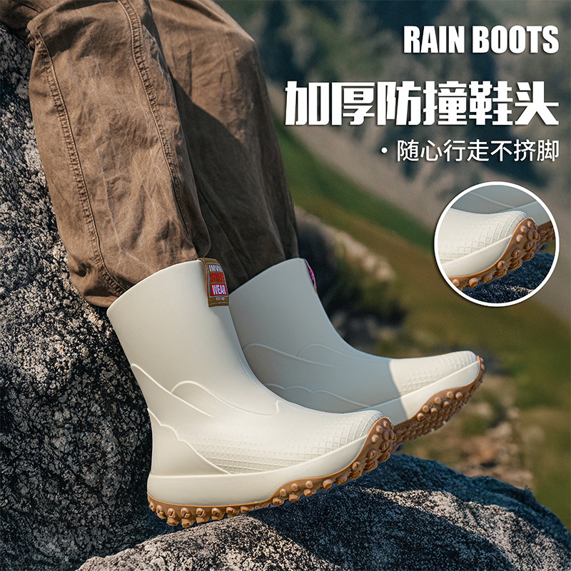Botas de lluvia alemanas tubo medio para hombre 2025 nuevas botas de lluvia de moda zapatos antideslizantes para exteriores zapatos de goma impermeable ligera