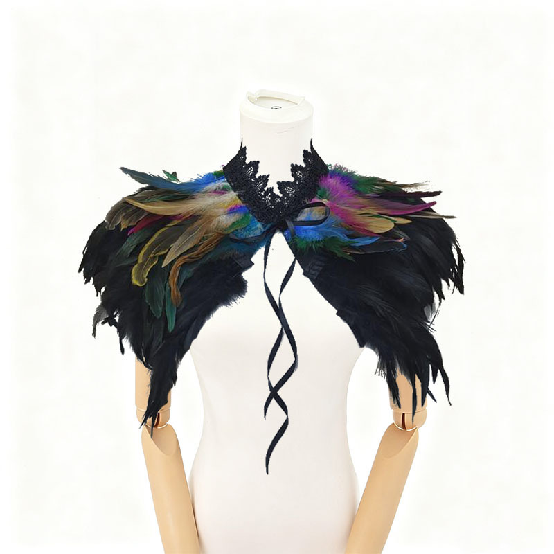 Challas de plumas, capa de lucha libre, baile de baile, chaleco de plumas, cuello falso, bib, capa de plumas gruesas, amazonas
