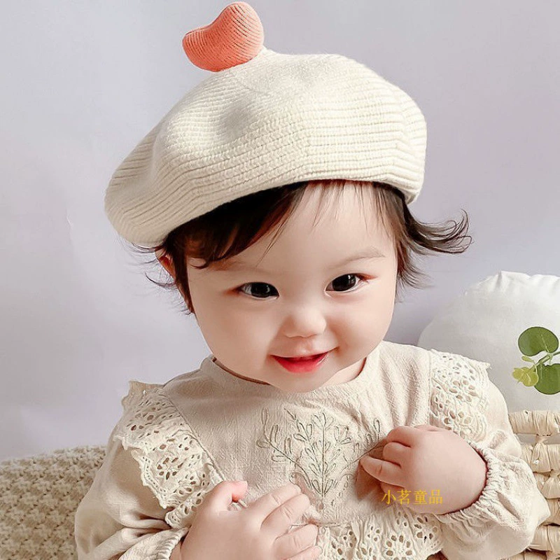 Brand children's hat girl's, knitted cute demi-season beret for early age, western style