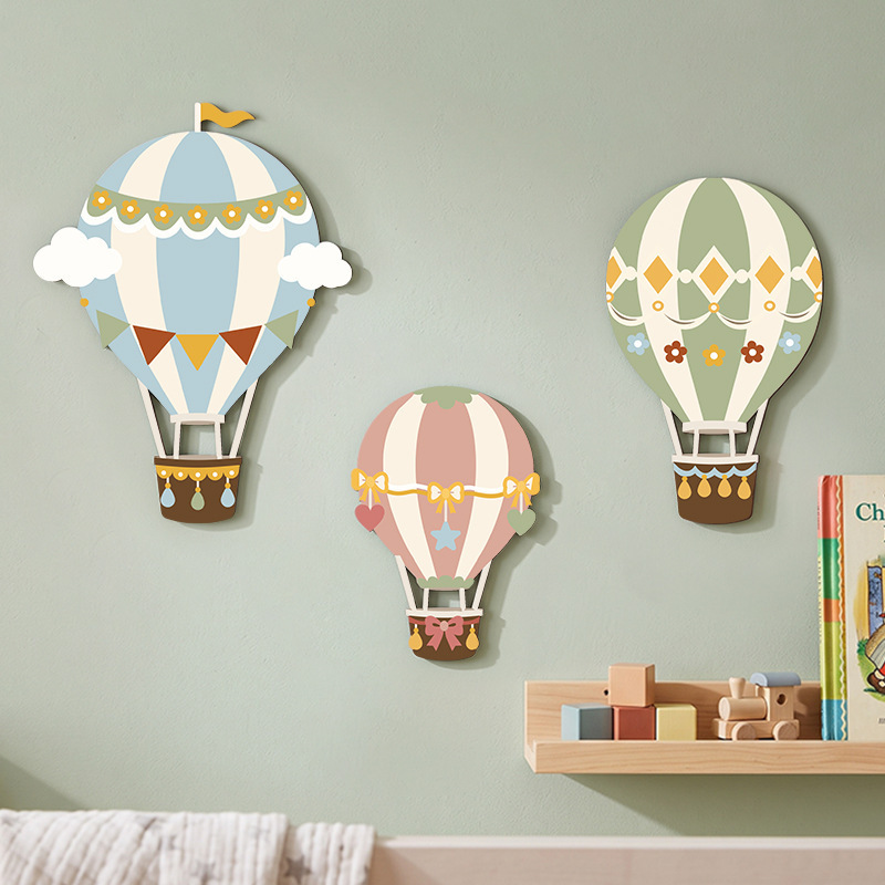 Cross-border hot air balloon wooden wall hanging, wall decor for children's rooms, cloud-themed home decor, wooden ornament