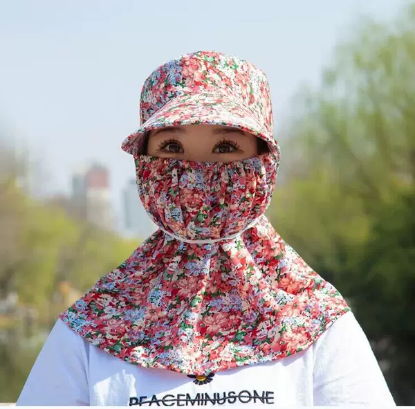 2023 New Style Cotton Silk Small Broken Flowers Work in the Field All-match Sun Hat Outdoor Neck Protector Face Protector Tea Picking Hat Shawl