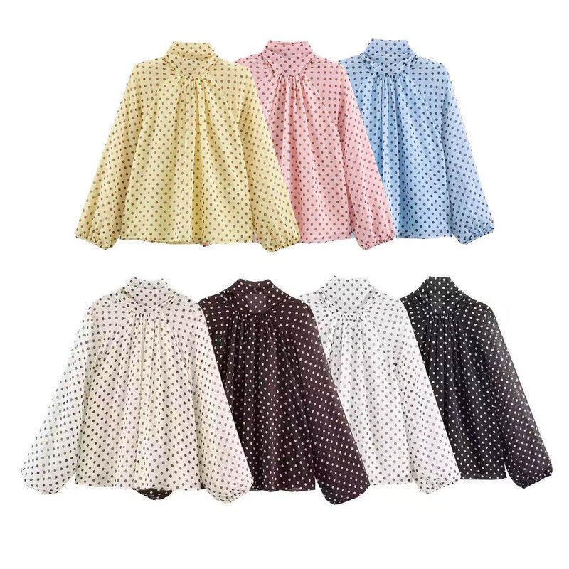 Foreign Trade Wholesale 2025 New European and American Style Fashion Loose Versatile Polka Dot Print Shirt 2075103 107