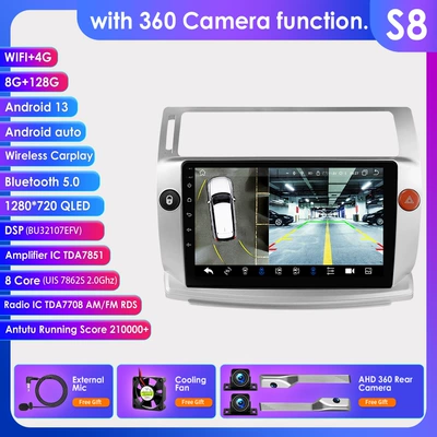 Stereo with Reversing Camera and | DVD Navigation - with-360-camera-8128g-wifi4g-lte-version-7862-carplay-eight-core-9inch-suitable-for-04-09-citroen-c4