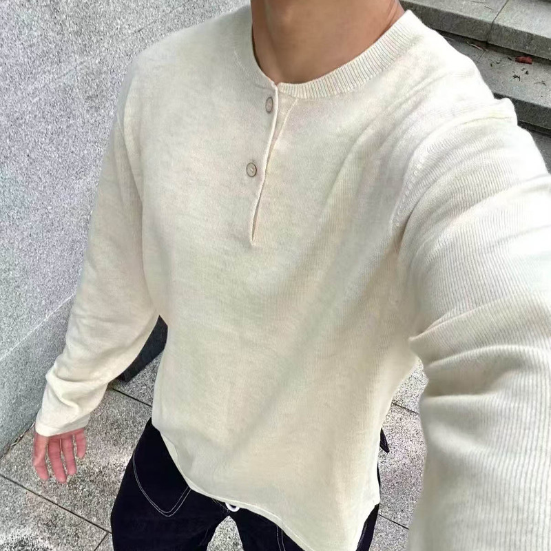 Live-Streamed Supply of Men's and Women's Couple's Style Loose Trendy Old Money Casual Long-Sleeve Henley Collar Wool Sweater