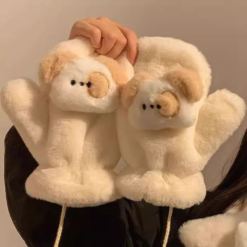 Nuevos productos lindos guantes para perros de peluche de invierno para mujeres de peluche para estudiantes de invierno para montar guantes calientes al por mayor
