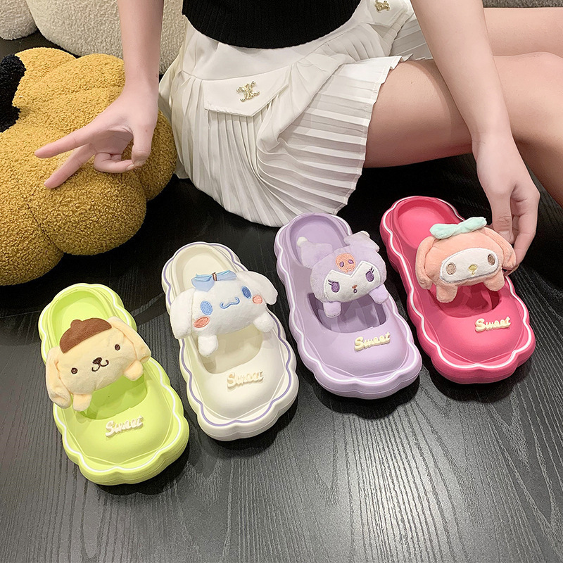 Dibujos animados linda chica cerrada dedo del pie medio zapatillas de verano de las mujeres al aire libre desgaste diario de fondo grueso mierda sensación celebridad en línea sandalias de estilo coreano