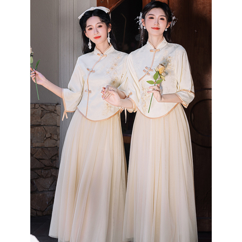 中国のブライズメイドドレス 2025 新しい中国風のチャイナドレス結婚式の姉妹ドレスブライズメイドグループスリム Xiuhe イブニングドレス女性のための|undefined
