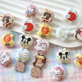 可爱软萌印花星星人小狗苹果珠直孔diy手工串珠项链手机链饰品配