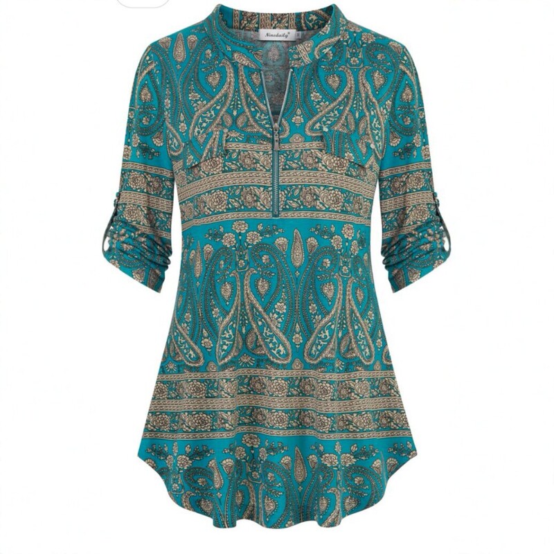 Cross-Border Printed Paisley V-Neck T-Shirt for Women, Loose Retro Bohemian Top, European and American Style Cross-Border Printed Paisley V-Neck T-Shirt for Women, Loose Retro Bohemian Top, European and American Style