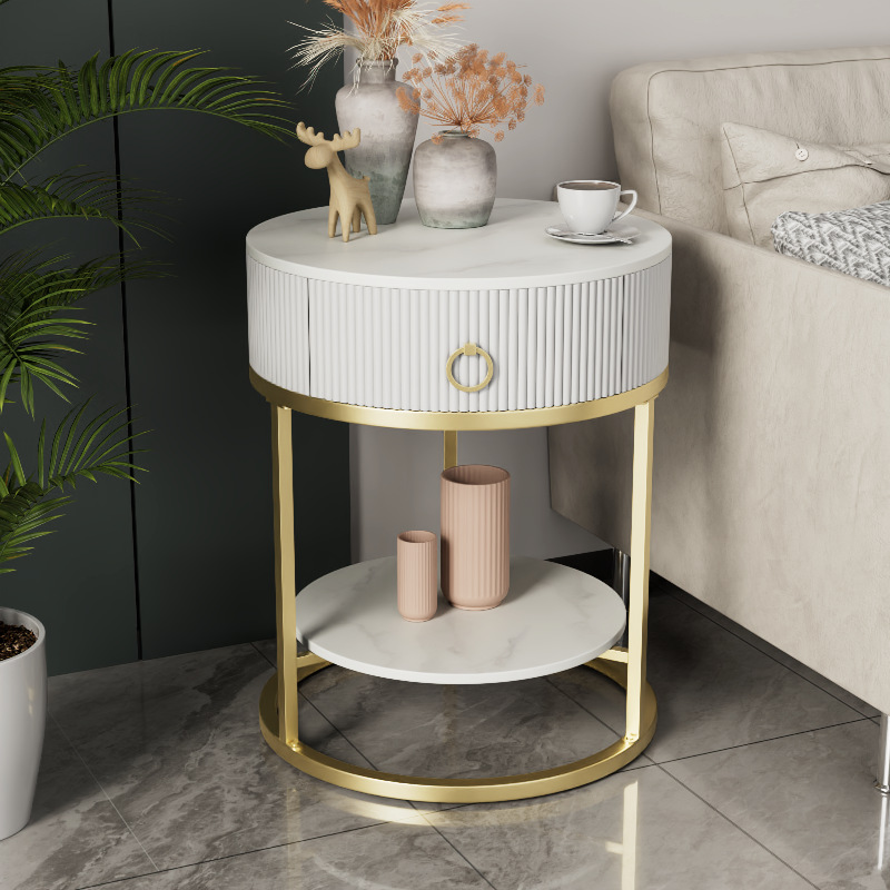 Modern light luxury round slate drawer small coffee table living room sofa creative side table side cabinet internet celebrity bedside side cabinet