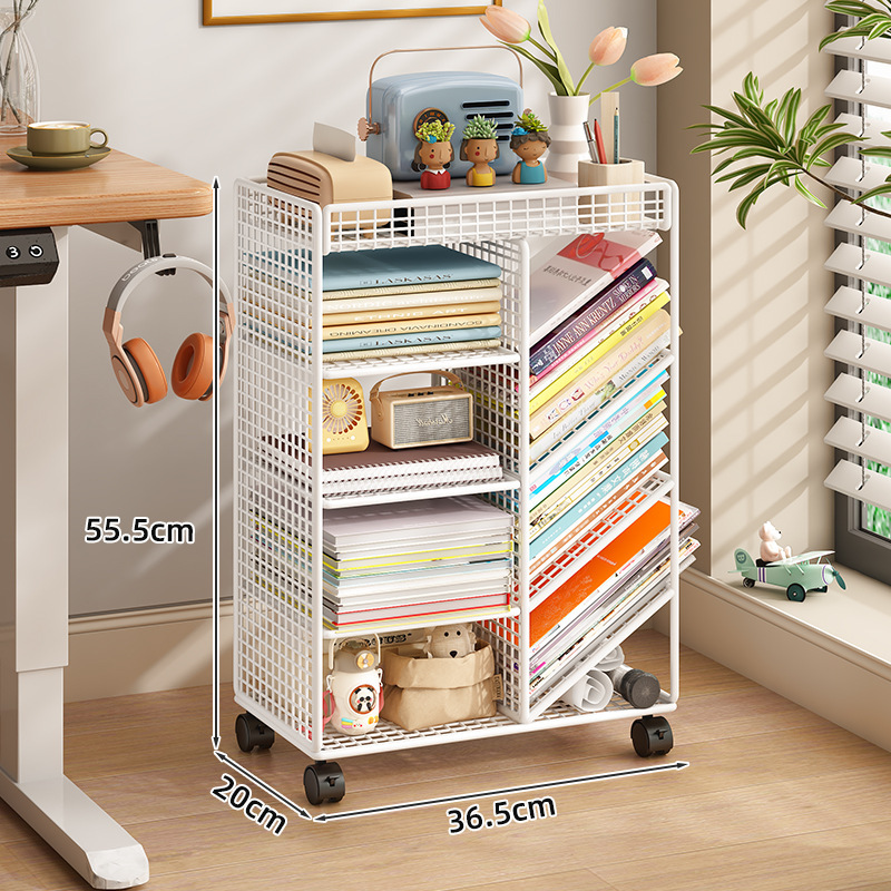 Estante de libros debajo de la mesa, estante de almacenamiento de artículos móviles, carro simple para estudiantes, rueda de almacenamiento de libros junto al escritorio del aula