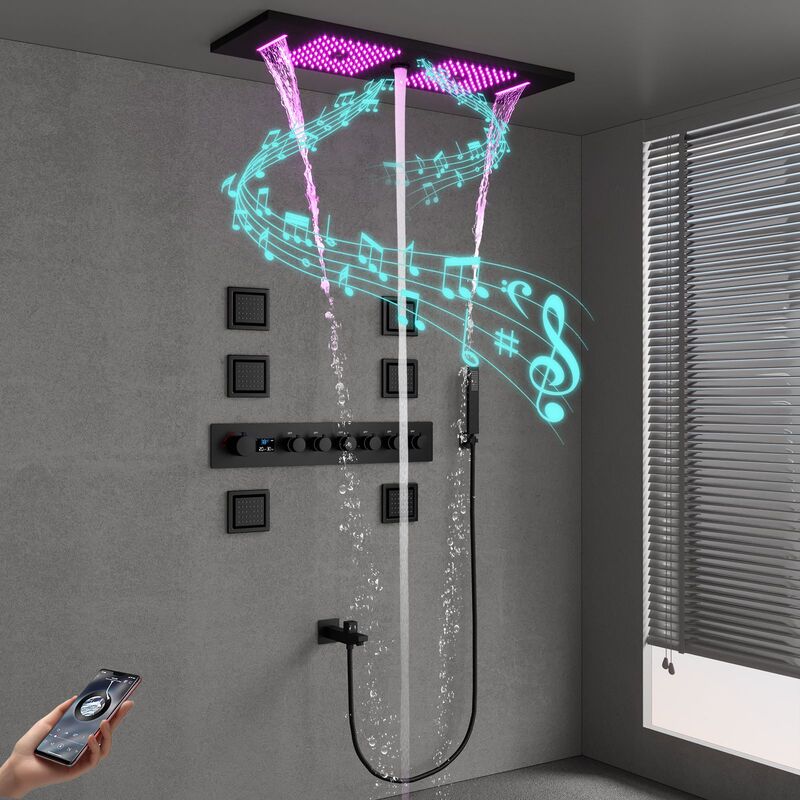 Ceiling concealed shower system 900*300mmLED music shower suit bathroom hot and cold digital faucet