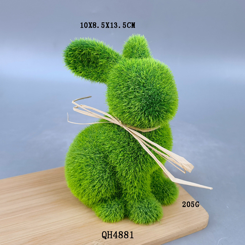 Pascua simulación cerámica terciopelo verde adorno de conejo cerámica flocado adorno de conejo decoración artesanal del hogar