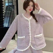 2025年新款睡衣可外穿女秋冬季小香风珊瑚绒加厚加绒宽松家居居服