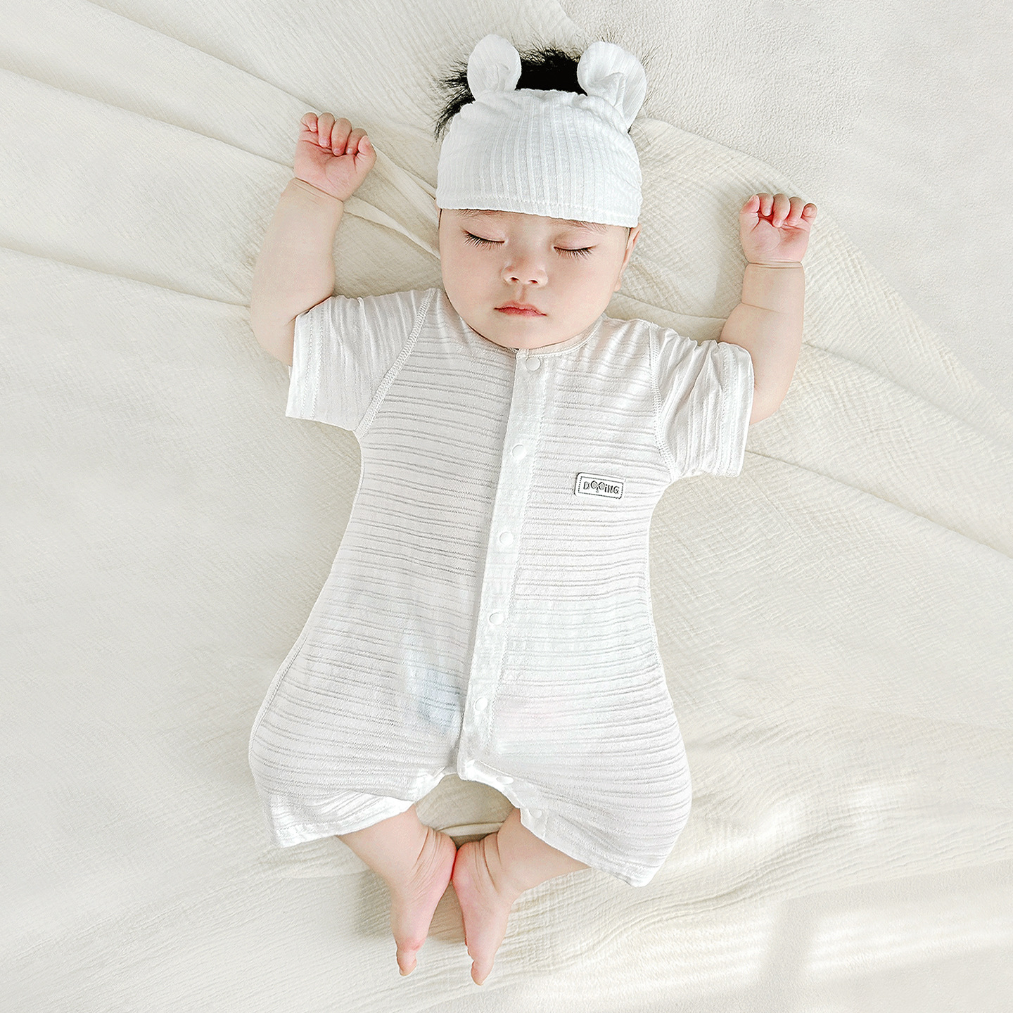 Bebé de una pieza de verano para hombres y mujeres de manga corta mampara delgada pijamas de algodón para niños pequeños ropa para recién nacidos ropa de verano para bebés image 7
