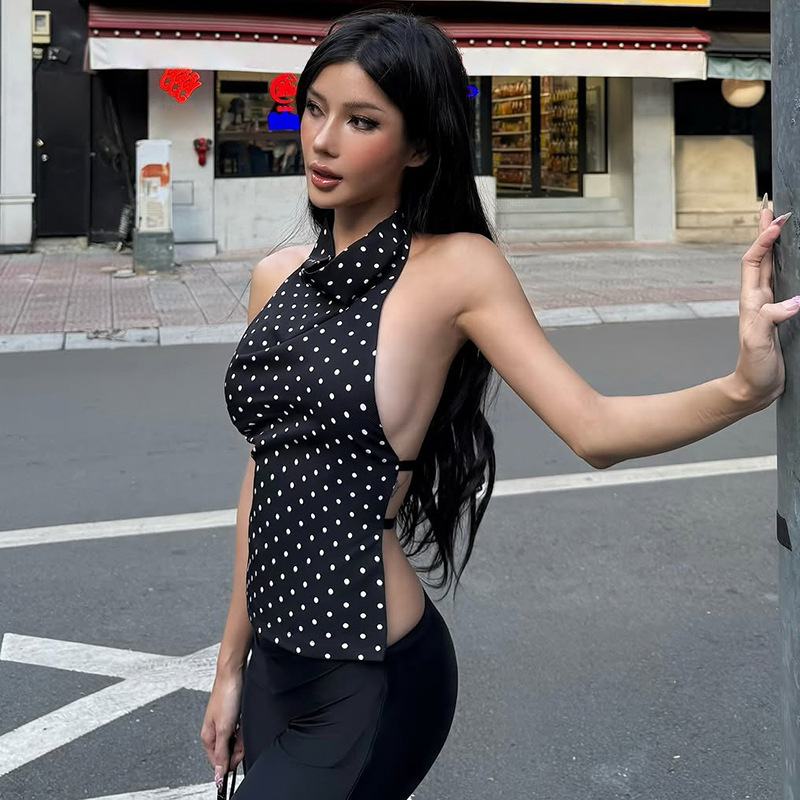 European and American Women's Clothing 2025 Summer New Style Slim, Sexy and Versatile Sexy Backless Sleeveless Halterneck Waist Top