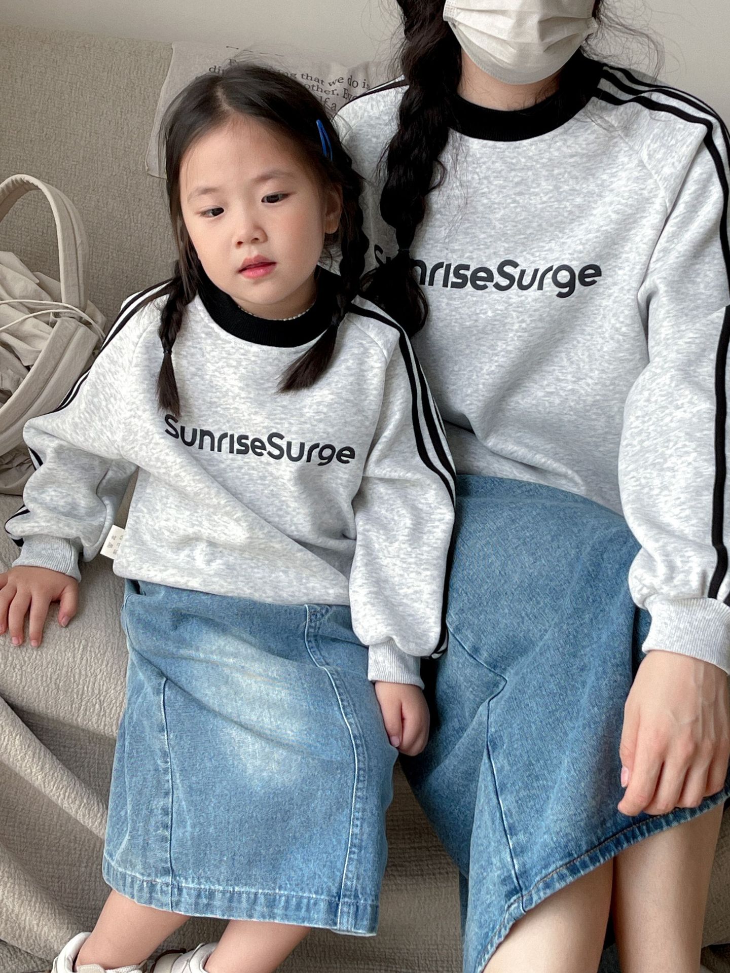 [Sunrisesurge] QZ409 invierno polar-forrado multicolor carta color a juego cuello redondo padre-niño desgaste completo decoración del hogar