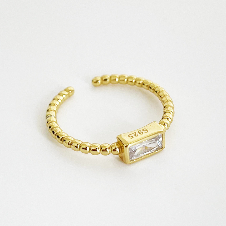 Rectangular fashionable one size wedding ring, Korean style, silver 925 sample, simple and elegant design