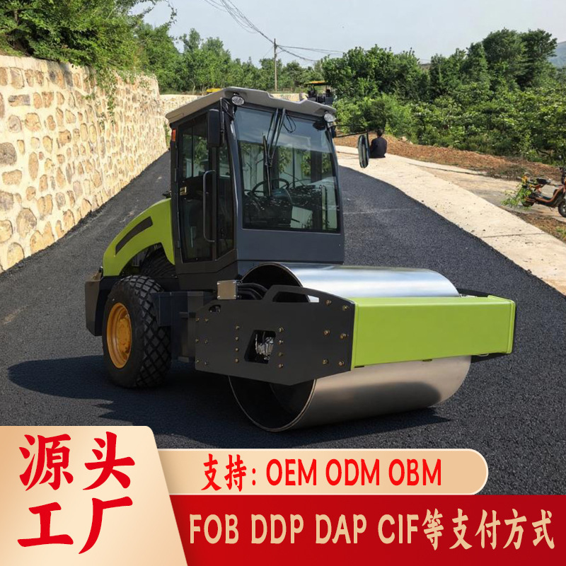Heavy-Duty Roller, 6-Ton Ride-On Road Compactor with Steel Front and Rubber Rear Wheels