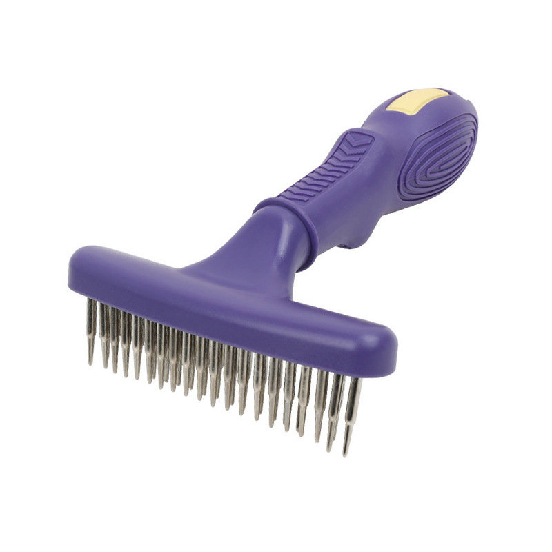 Peine para mascotas, productos de limpieza y belleza, serie púrpura y amarilla, peine de nudo abierto, cuchillo de pelo, peine de pulgas, peine de perro