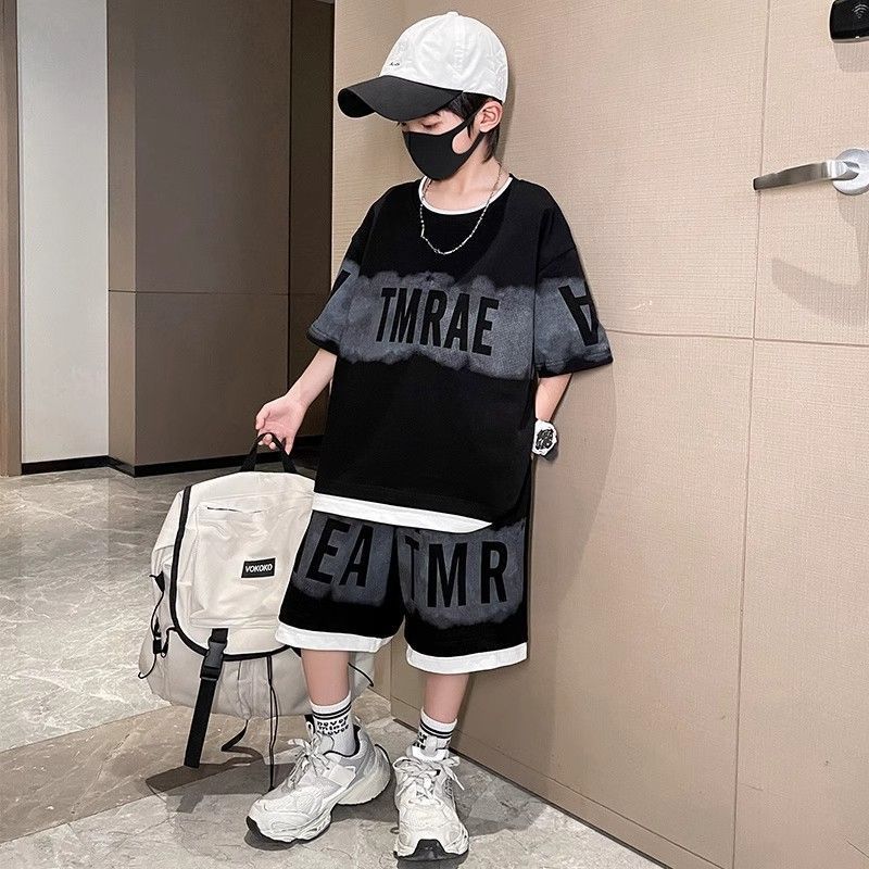 ボーイズスポーツスーツ2025夏新作子供韓国風半袖中大型子供トレンドショーツ2点セット|undefined