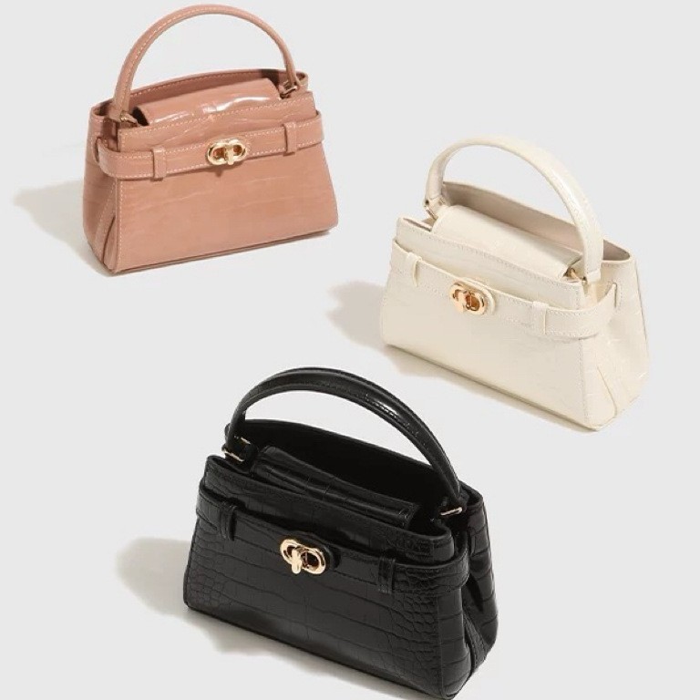 Handbag Women's 2025 New Crocodile Pattern Small Metal Buckle Kelly Bag Commuting Shoulder Messenger Bag