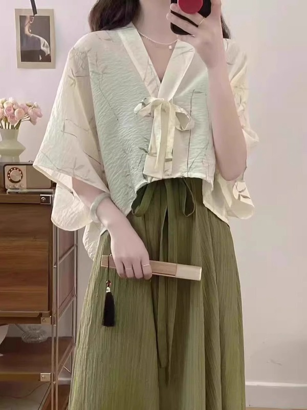 新中式国风套装女夏季大码微胖开衫吊带连衣裙宋制改良汉服裙子|undefined
