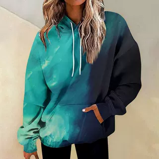 欧美时尚休闲连帽卫衣外穿炫彩印花套头长袖上衣女装MC11
