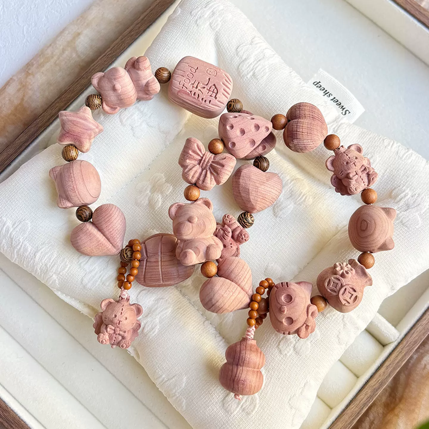 原创血柏木屁桃爱心手串DIY时尚批发手链文玩佛珠配饰小红书同款