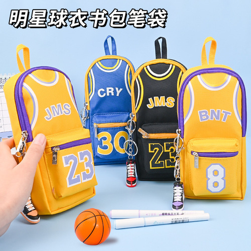 大容量球星书包笔袋高颜值男生中小学生个性铅笔袋双层帆布文具袋