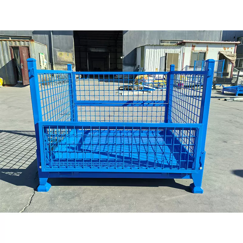 可折叠重型仓储笼铁筐物金属筐周转框喷塑蓝色可堆垛网箱量大便宜