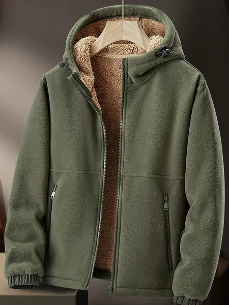 Autumn and Winter New Heavy Men's Fleece Jacket Casual Hooded Lamb Fleece fleece-lined Thickened Warm Cardigan Jacket