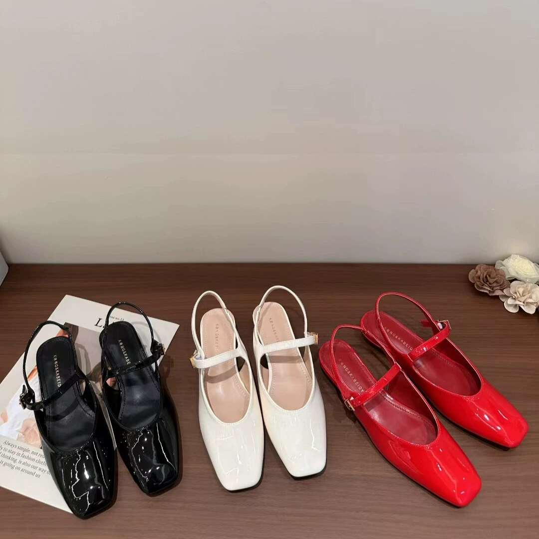 Женские туфли Мэри Джейн, весна-осень 2025, новый стиль, квадратный носок, неглубокий вырез, бант, элегантные универсальные туфли