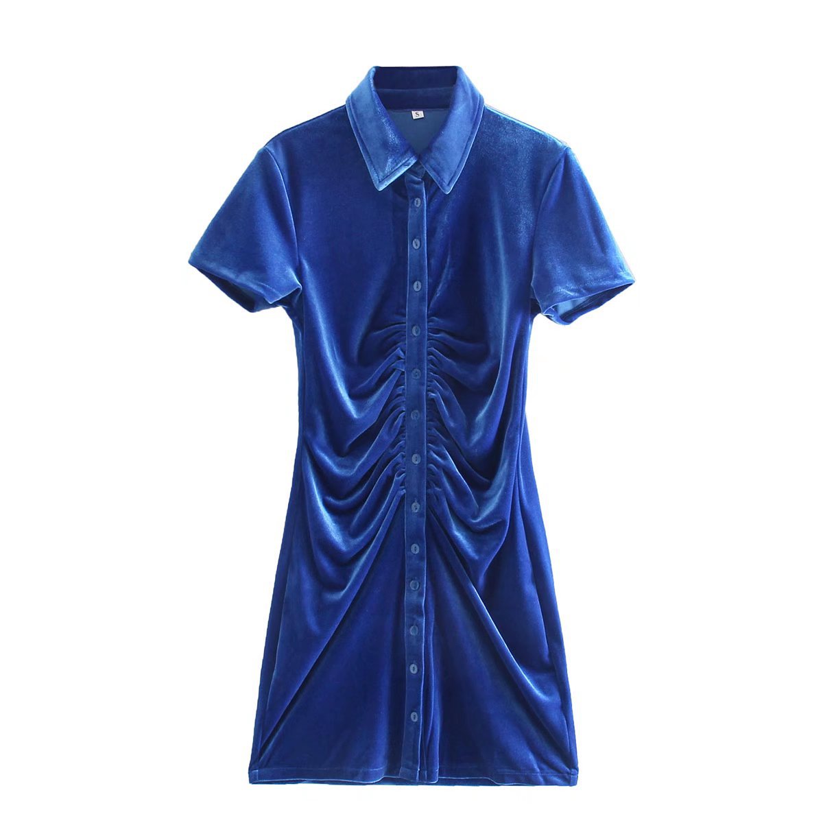 Vestido de camisa de solapa delgada de manga corta de color sólido con pecho NSAM128746