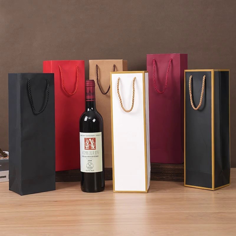 现货加厚高档单双支红酒手提袋葡萄酒礼品袋跨境红酒纸袋手拎纸袋|undefined