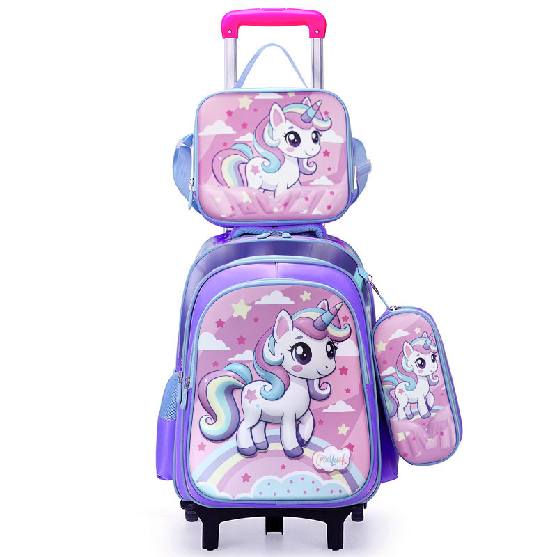 Fábrica directa transfronteriza de estudiantes de primaria tracción tres piezas conjunto tracción mochila de dibujos animados lindo nuevo tipo de mochila