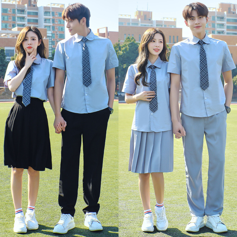 Korean-style school uniform set for high school students, college style, shirts for middle school students, primary school students, summer short-sleeved, class uniforms