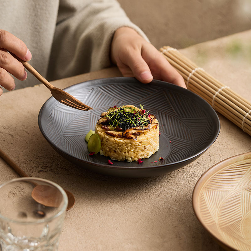 Placa de ensalada de cerámica japonesa hecha a mano, platos de platos fríos, platos de carne de alta calidad, platos de filete de comida occidental