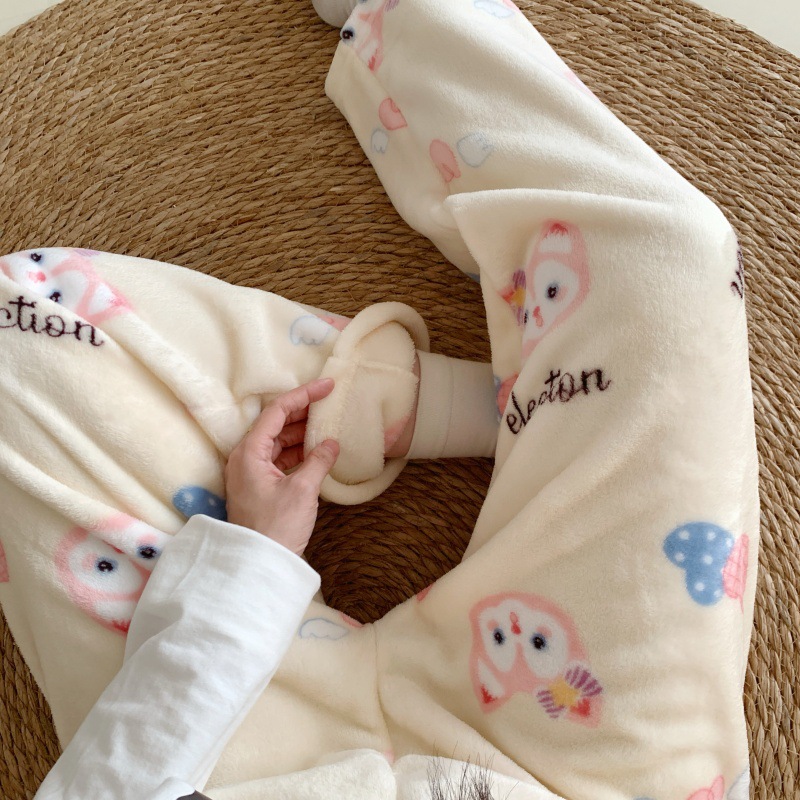Pantalones de pijama de franela de dibujos animados de otoño y invierno para mujeres con pantalones de lana de coral caliente para estudiantes de lana de invierno para el hogar