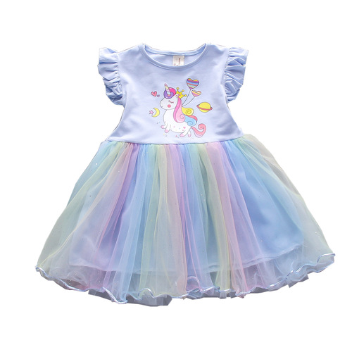 Girls Cotton Dress 2024 Summer Dress Girls Baby Children Fashionable Pony Mesh Vest Princess Skirt Trendy